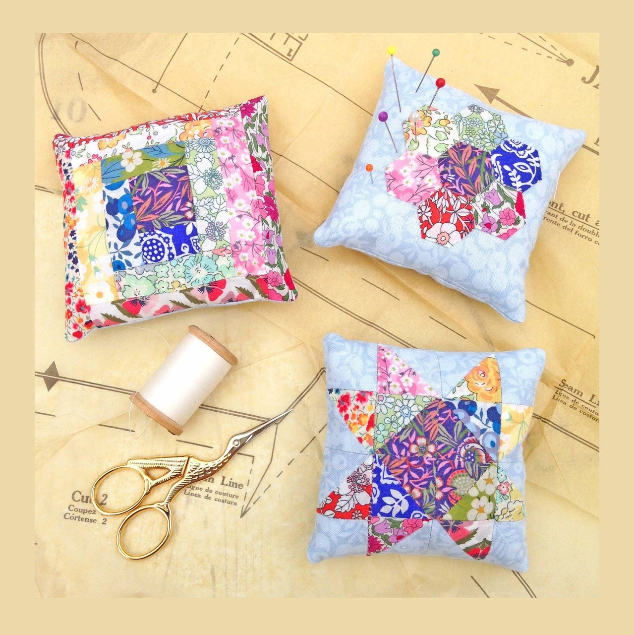 Liberty Tana Lawn® Fabric Three Patchwork Pin Cushion Kit