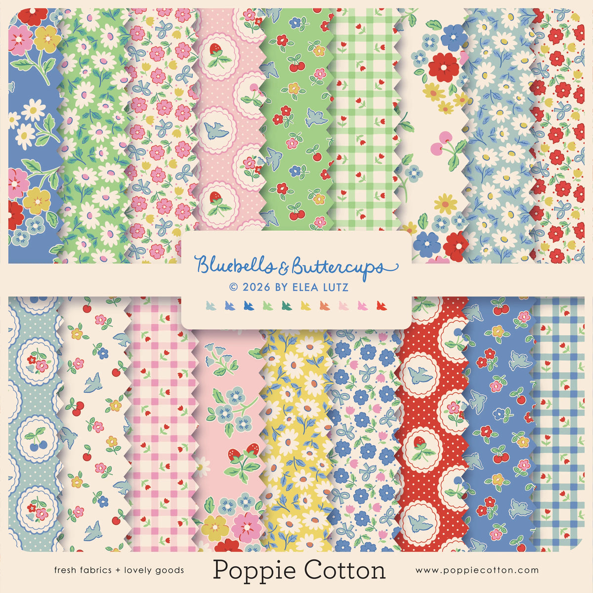 Bluebells and Buttercups - (5" Squares) Poppie Cotton