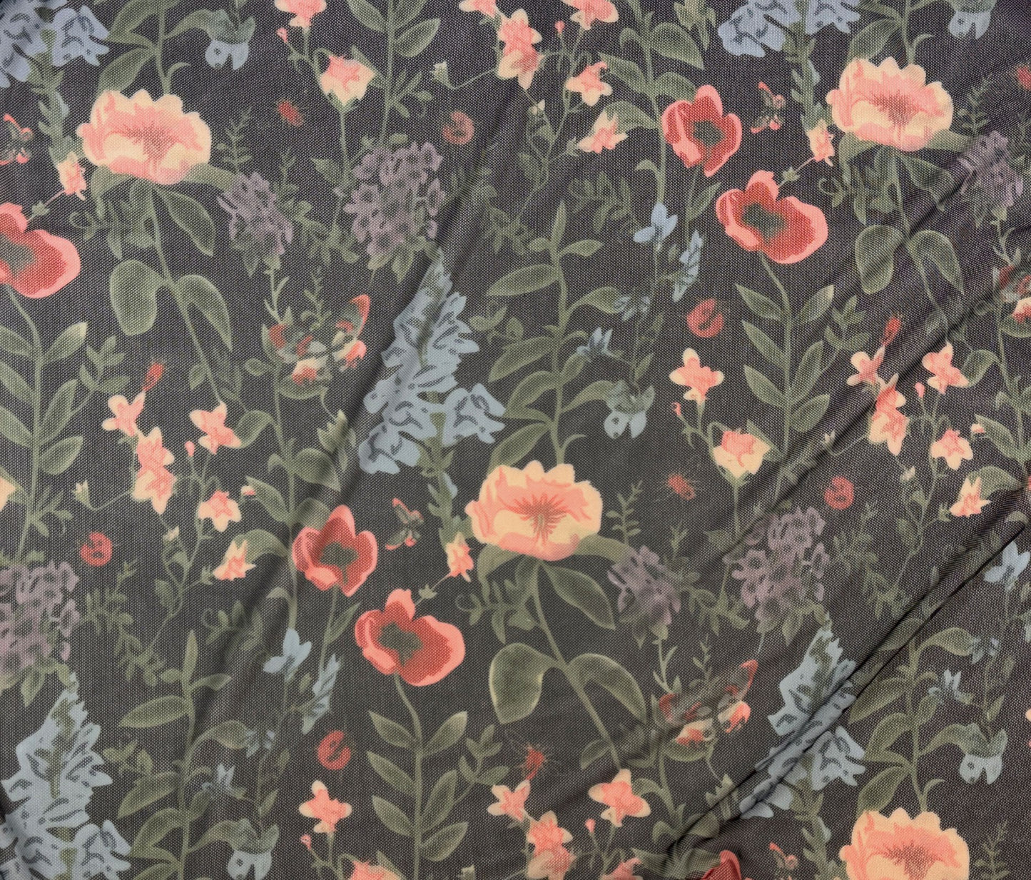 Floral Mesh - Digital Print - Black (Per ½ Meter)