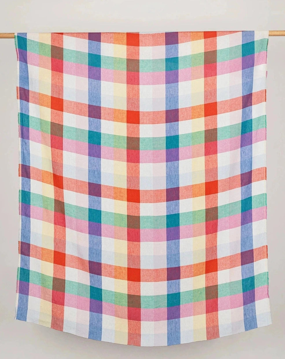 Rainbow Check Midweight European Linen - Emerald, Sapphire, Ruby & White (Per ½ Meter)