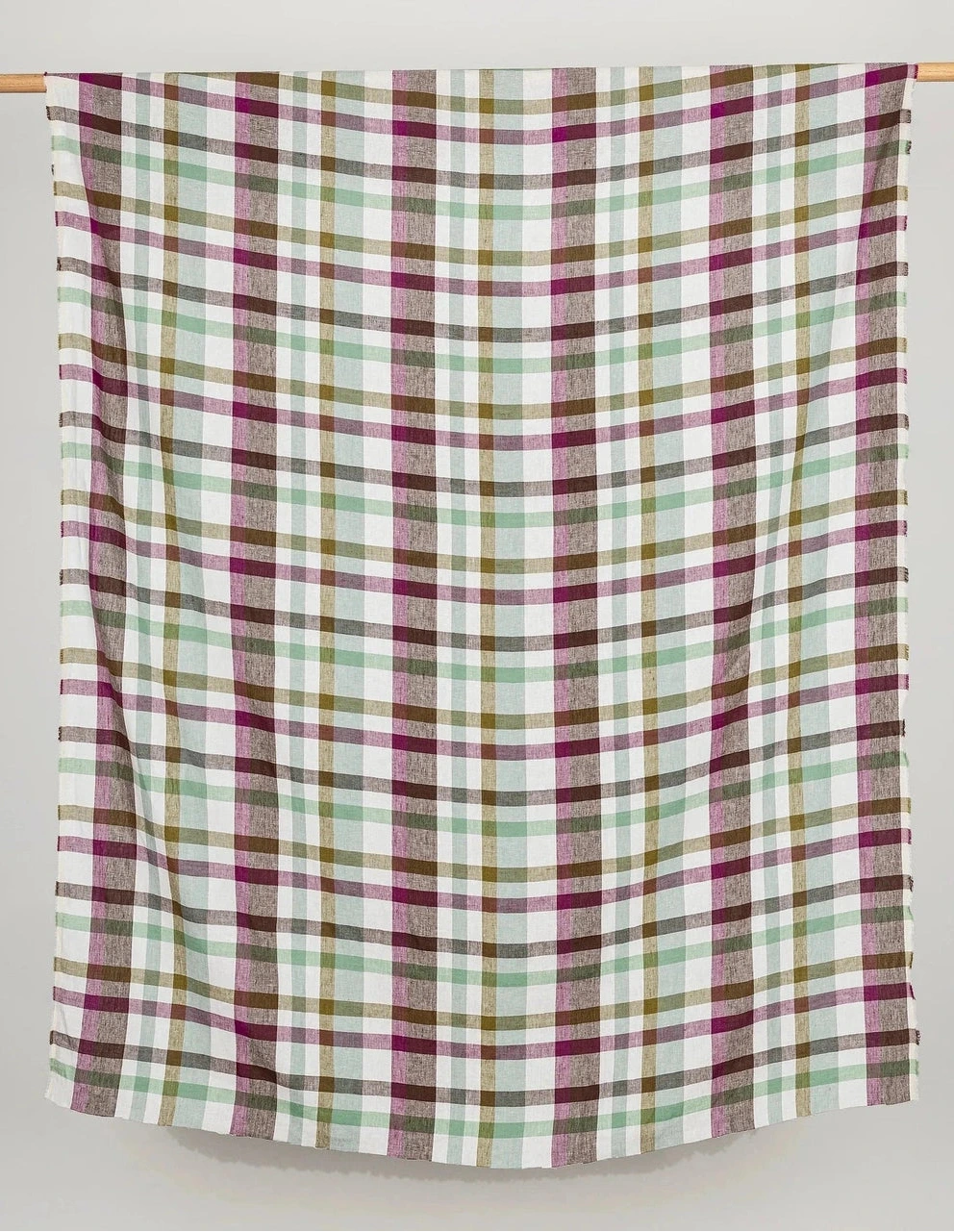 Vineyard Check Midweight European Linen - Olive, Sage & White (Per ½ Meter)