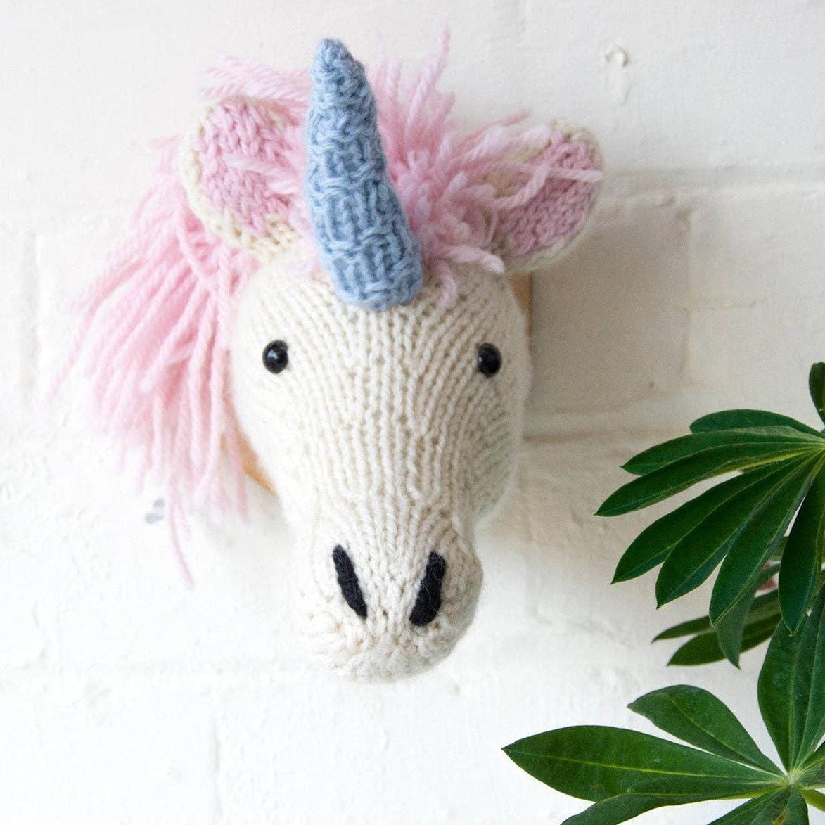 Mini Unicorn Head Knitting Kit (Pink Hair with Blue Horn) by Sincerely Louise