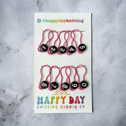Numbered Bulb Pin Stitch Markers for Knitting - Set of 10 - Happy Day Knitting