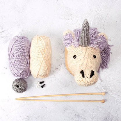 Mini Unicorn Head Knitting Kit (Pink Hair with Blue Horn) by Sincerely Louise