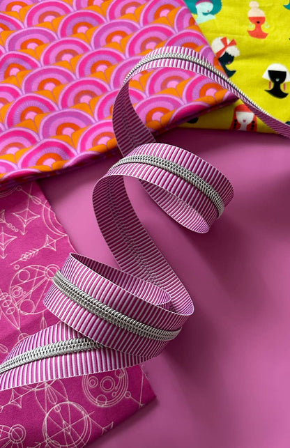 Wide Stripe Zipper Tape with Nickel - Various Colours
