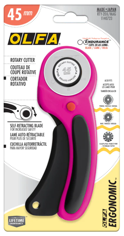 Olfa Deluxe Ergonomic Rotary Cutter - Magenta or Yellow - 45mm
