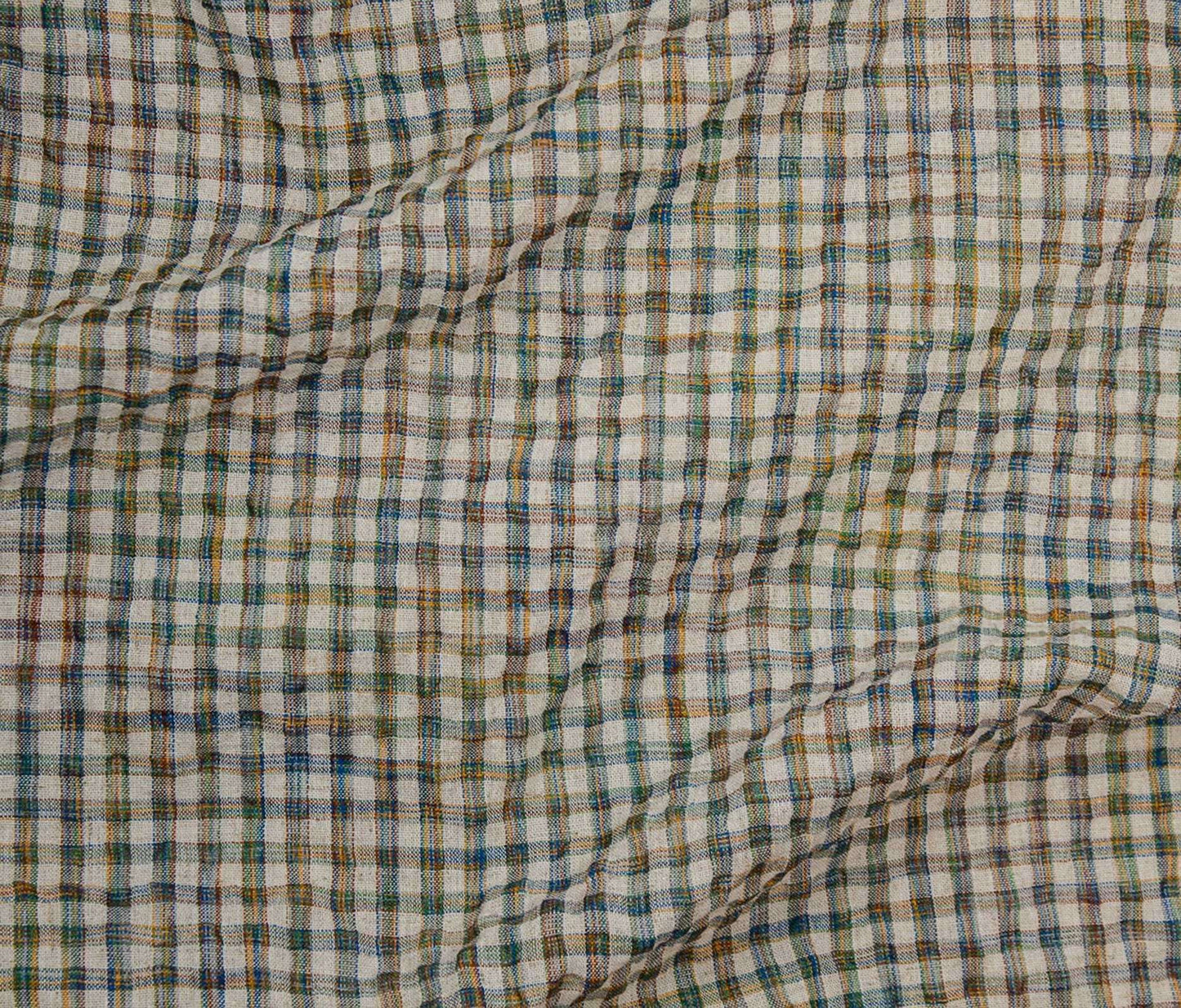 Painters Plaid Seersucker - Sage & Denim (Per ½ Meter)