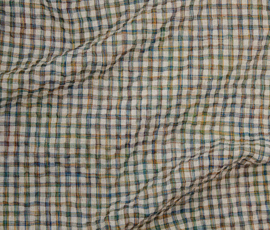 Painters Plaid Seersucker - Sage & Denim (Per ½ Meter)