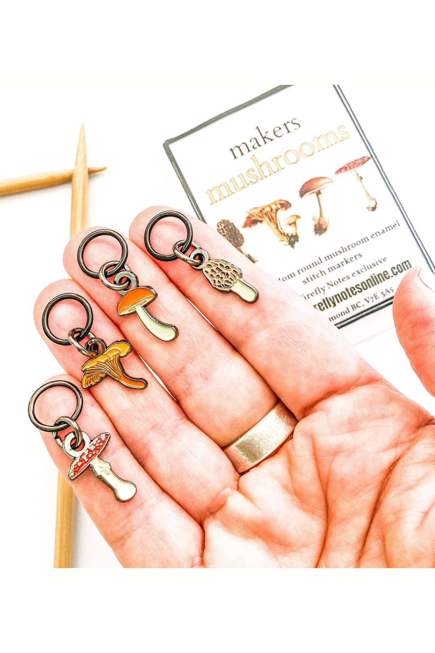 “Maker’s Mushrooms” Enamel Stitch Markers (8-Pack)