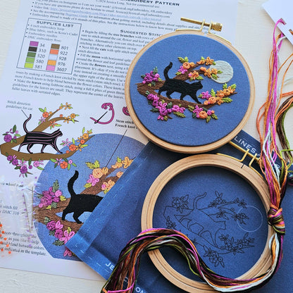 Mini Black Cat & Full Moon - Embroidery Kit