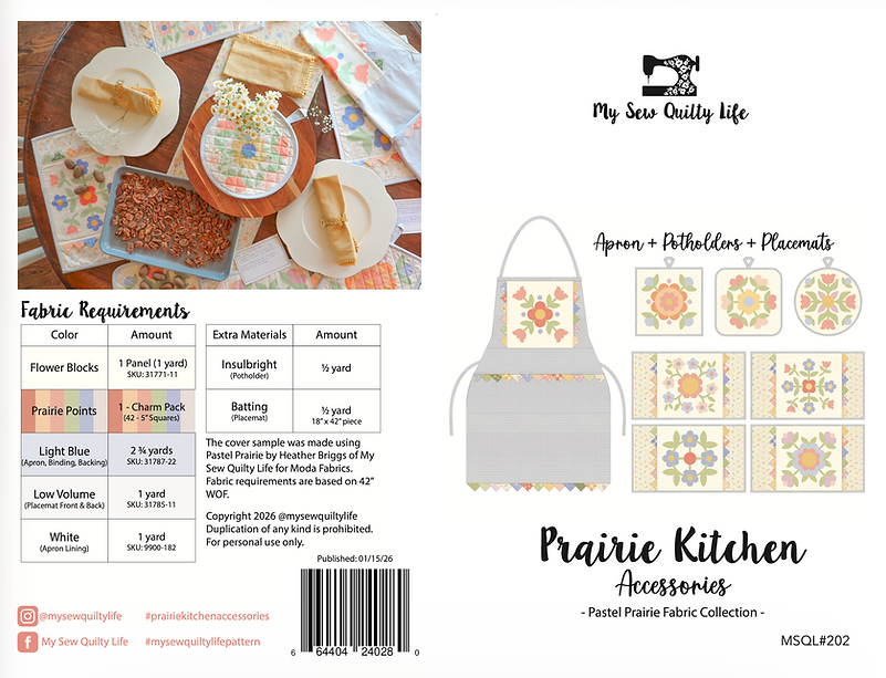 Prairie Kitchen Apron And Accessories Pattern By My Sew Quilty Life (Printed)