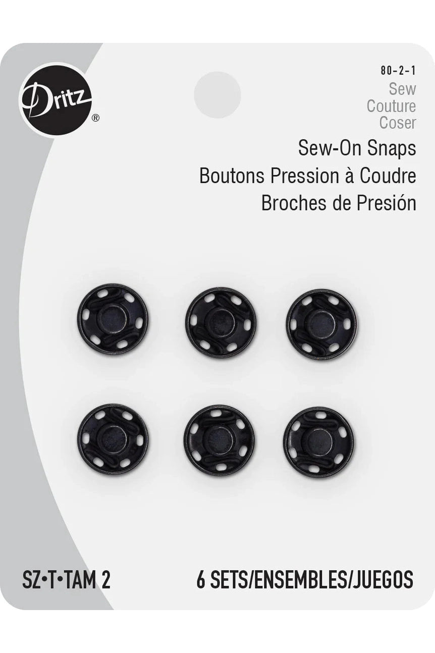 Dritz Sew-On Snaps – Size 2 (6 Pack) — Silver or Black