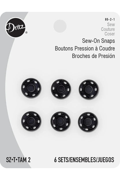 Dritz Sew-On Snaps – Size 2 (6 Pack) — Silver or Black