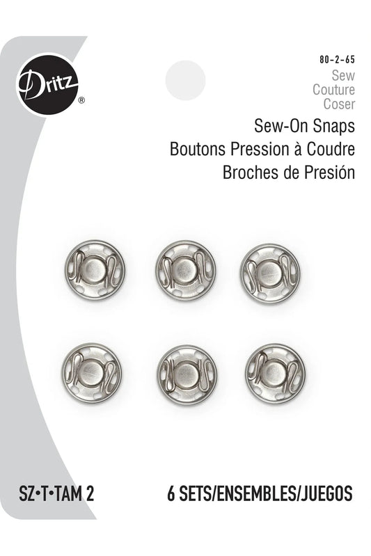 Dritz Sew-On Snaps – Size 2 (6 Pack) — Silver or Black