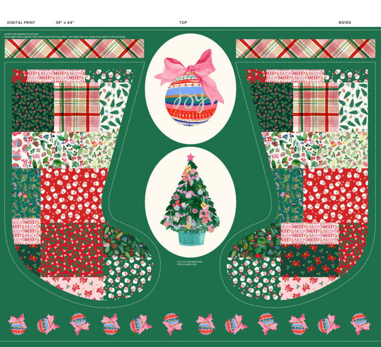 Merry Happy Christmas - Stocking Panel by Bluebellgray (Price per panel)