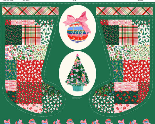 Merry Happy Christmas - Stocking Panel by Bluebellgray (Price per panel)