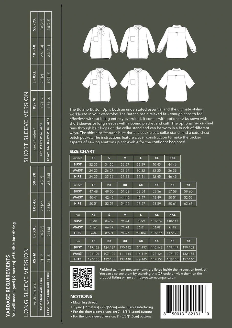 Butano Button Up - Sizes XS-7X - Paper Pattern