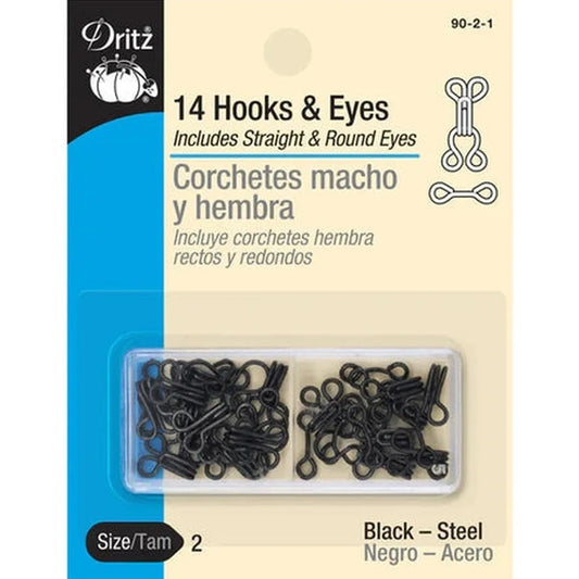 Dritz Hook & Eye Closures – Size 2 Black Steel (14 Pack)