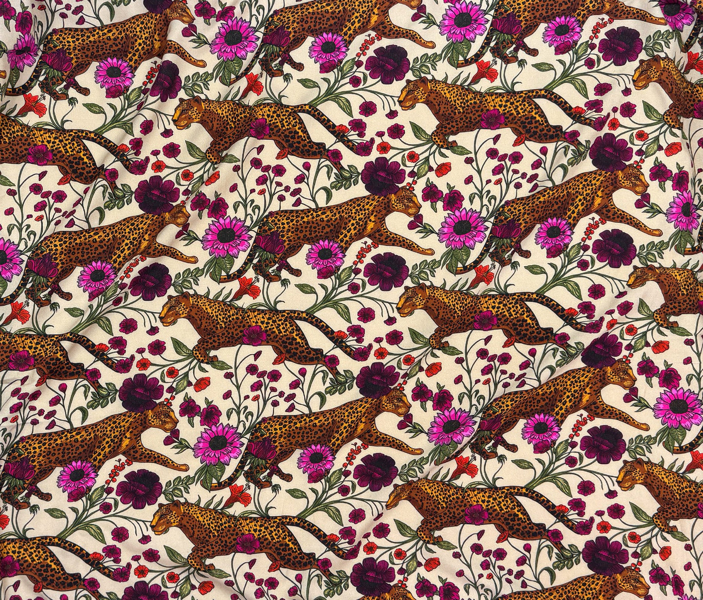 Floral Leopard Poplin - Sand & Fuchsia (Per ½ Meter)