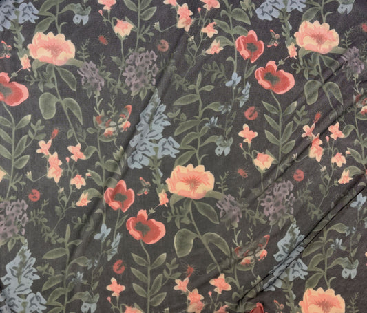 Floral Mesh - Digital Print - Black (Per ½ Meter)