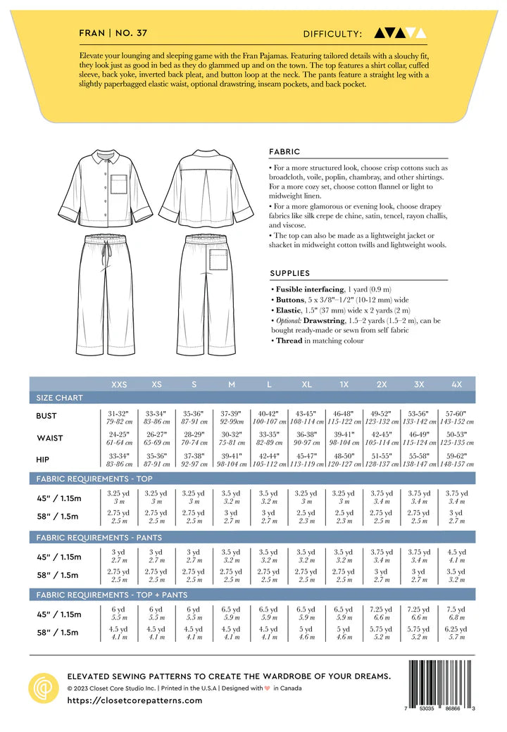 Fran Pajamas - Size XXS-4X - Closet Core Patterns