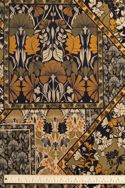 Ginkgo Tapestry Print Ecovero Viscose - Olive, Black & Turmeric (Per ½ Meter)