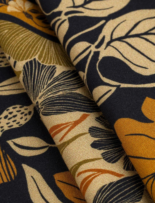 Ginkgo Tapestry Print Ecovero Viscose - Olive, Black & Turmeric (Per ½ Meter)
