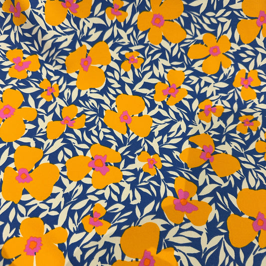 Floral Swim Print Recycled Swim Knit (Deadstock) - Blue, Mango & Pink (Per ½ Meter)