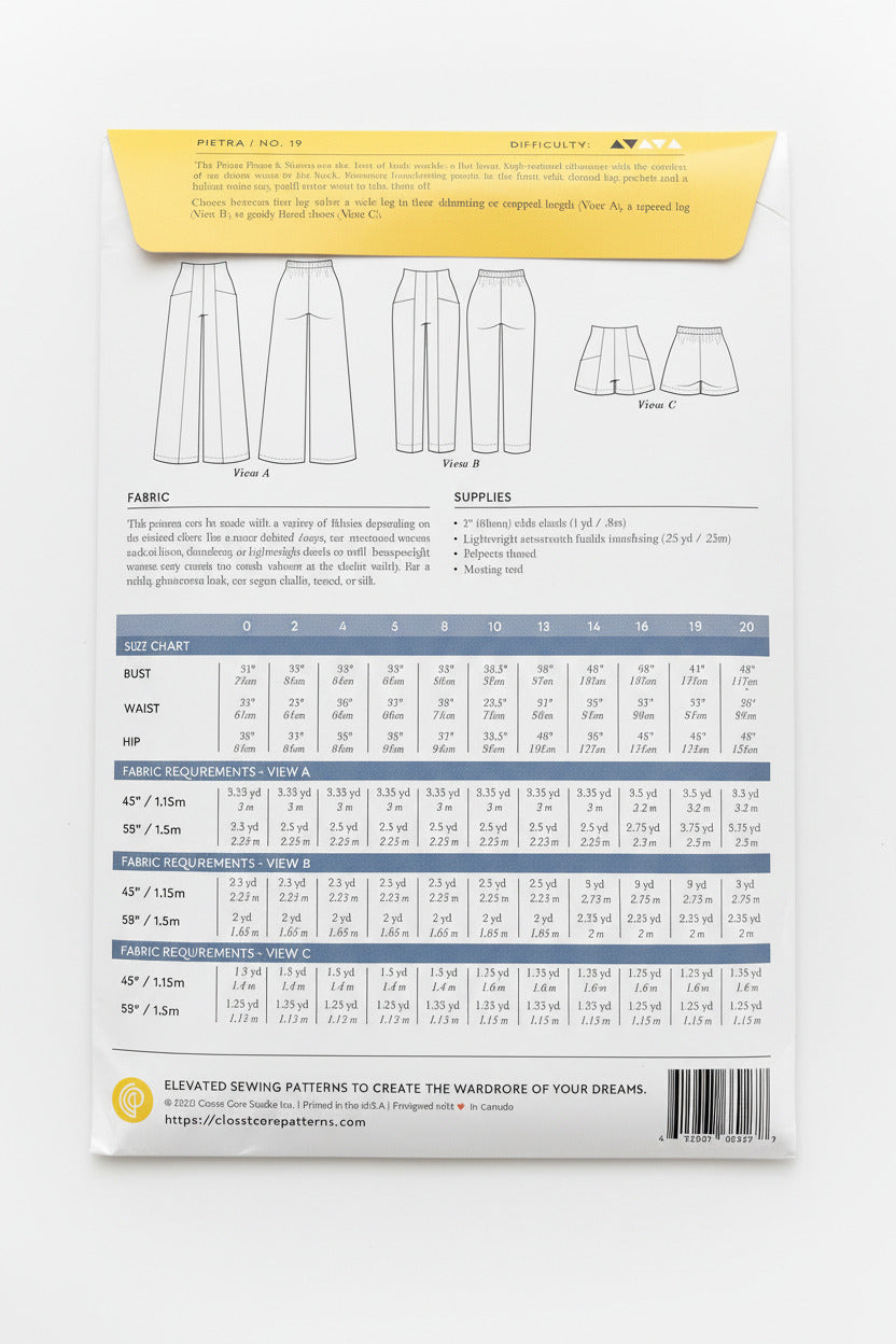 Pietra Pants + Shorts - Size 0-20 - Closet Core Patterns