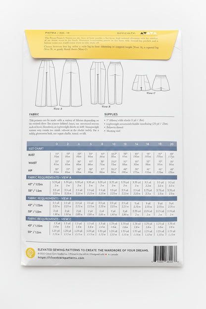 Pietra Pants + Shorts - Size 0-20 - Closet Core Patterns