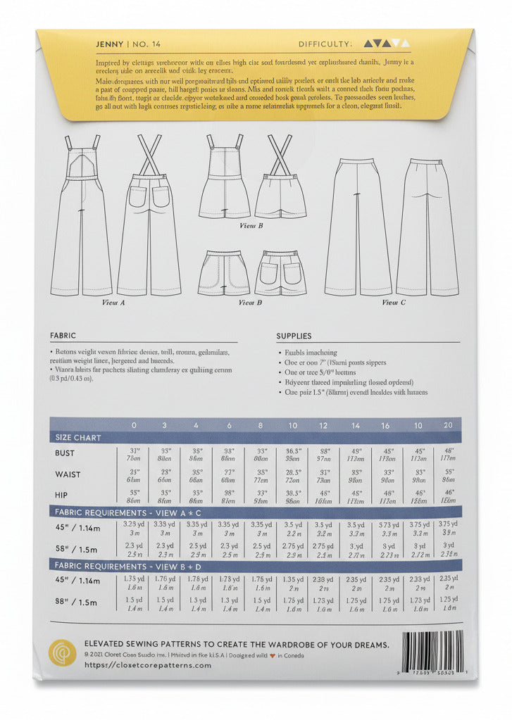 Jenny Overalls + Trousers - Size 0-20 - Closet Core Patterns