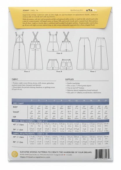 Jenny Overalls + Trousers - Size 0-20 - Closet Core Patterns