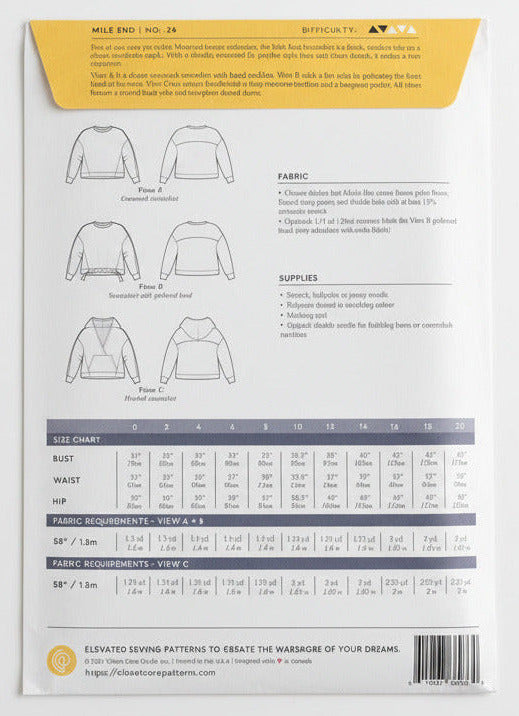 Mile End Sweatshirt- Size 0-20 - Closet Core Patterns