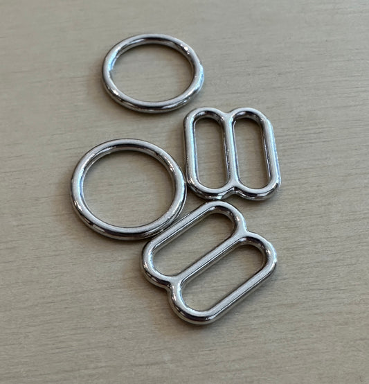 Metal Lingerie Strap Set - O-Rings & Straps Slides 3/8" - Gold or Silver