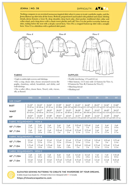 Jenna Button-Up Shirt & Dress - Size XXS-4X - Closet Core Patterns