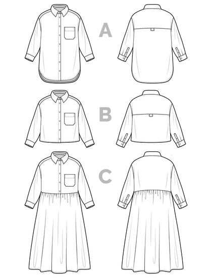Jenna Button-Up Shirt & Dress - Size XXS-4X - Closet Core Patterns
