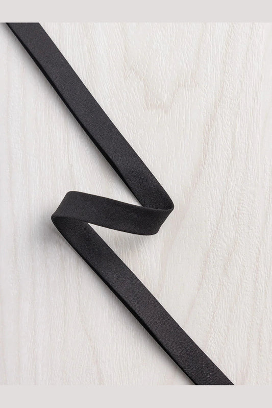 Double-Fold Cotton Poplin Bias Tape 13mm - (1/2") Wide - Black (Per ½ Meter)