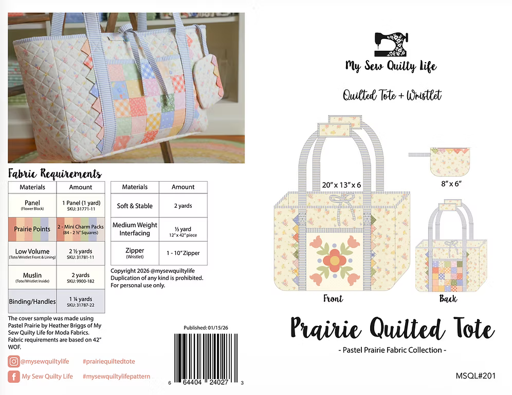 Quilted Tote & Wristlet Pattern By My Sew Quilty Life (Printed)
