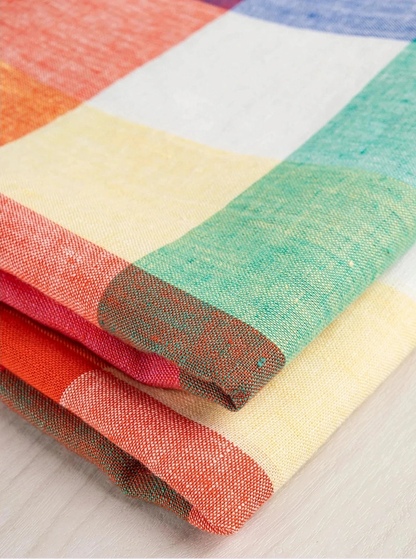 Rainbow Check Midweight European Linen - Emerald, Sapphire, Ruby & White (Per ½ Meter)