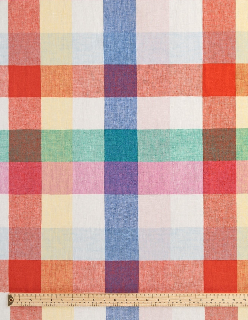 Rainbow Check Midweight European Linen - Emerald, Sapphire, Ruby & White (Per ½ Meter)