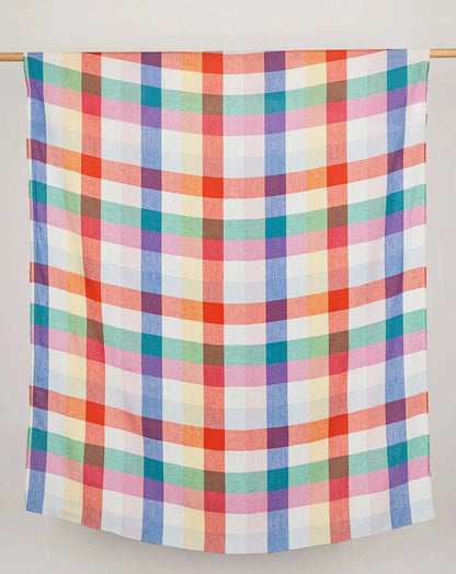 Rainbow Check Midweight European Linen - Emerald, Sapphire, Ruby & White (Per ½ Meter)