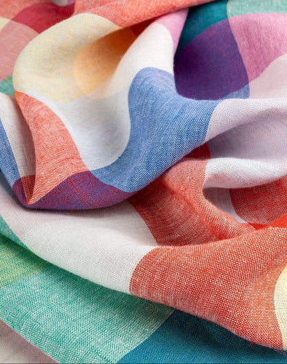 Rainbow Check Midweight European Linen - Emerald, Sapphire, Ruby & White (Per ½ Meter)