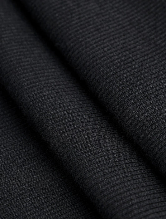 Midweight Organic Cotton 2x1 Rib Knit - Black (Deadstock) (Per ½ Meter)