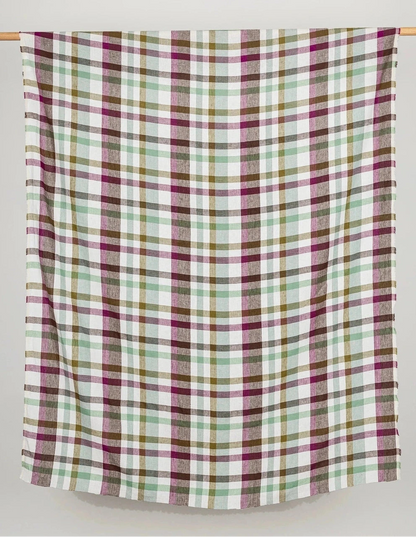 Vineyard Check Midweight European Linen - Olive, Sage & White (Per ½ Meter)