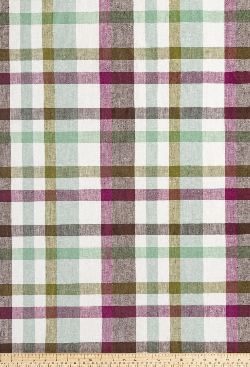 Vineyard Check Midweight European Linen - Olive, Sage & White (Per ½ Meter)