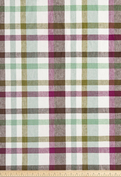 Vineyard Check Midweight European Linen - Olive, Sage & White (Per ½ Meter)