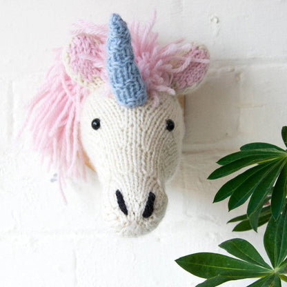 Mini Unicorn Head Knitting Kit (Pink Hair with Blue Horn) by Sincerely Louise