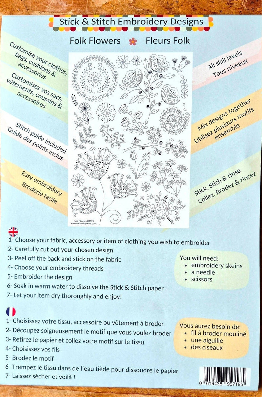 Stick and Stitch Embroidery by Corinne Lapierre (Folk Birds or Folk Flowers)