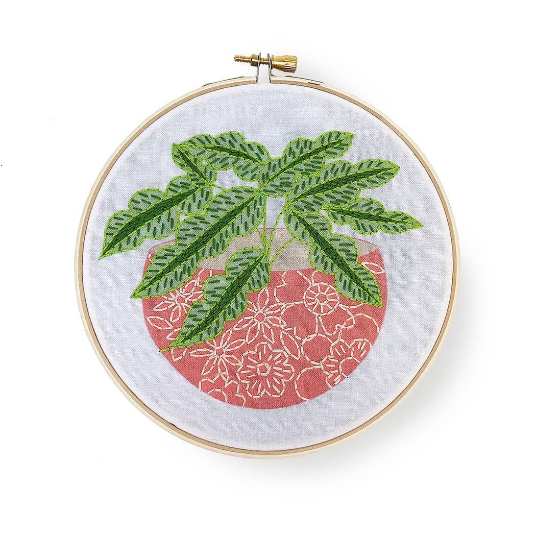 Pink Flower Pot - Embroidery Kit - Beginner