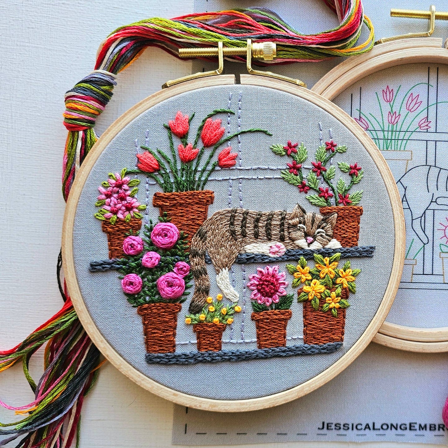 Catnap with Flowers - Embroidery Kit
